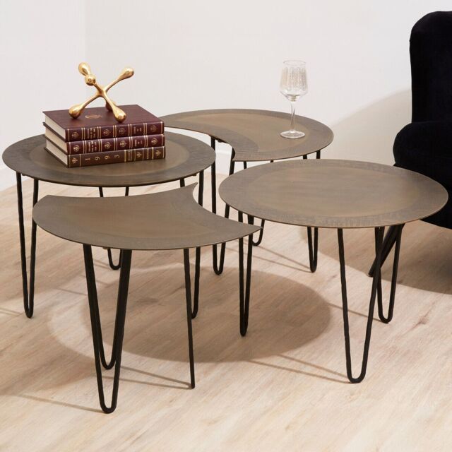 Orsina Versatile Design Set Of 4 Coffee Tables, Stunning Modern Coffee Tables, Antique Brass Finish Coffee Tables in Black - image 1