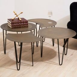 Orsina Versatile Design Set Of 4 Coffee Tables, Stunning Modern Coffee Tables, Antique Brass Finish Coffee Tables in Black