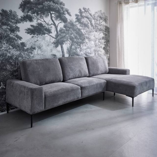 sweeek 3-seater corner sofa in fabric & metal, right-hand corner in Dark Grey - image 1