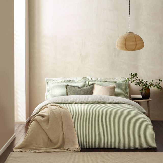 Yard Hebden Striped 100% Cotton Duvet Cover Set in Green - Size: King - image 1