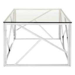 Orsina Stainless Steel Geometric Coffee Table, Rectangular Clear Glass Top with Champagne Gold Legs in Silver - thumbnail 4