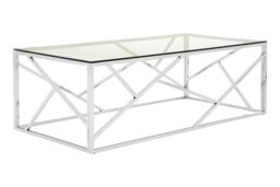 Orsina Stainless Steel Geometric Coffee Table, Rectangular Clear Glass Top with Champagne Gold Legs in Silver - thumbnail 3