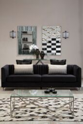 Orsina Stainless Steel Geometric Coffee Table, Rectangular Clear Glass Top with Champagne Gold Legs in Silver - thumbnail 2