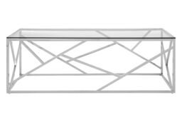 Orsina Stainless Steel Geometric Coffee Table, Rectangular Clear Glass Top with Champagne Gold Legs in Silver