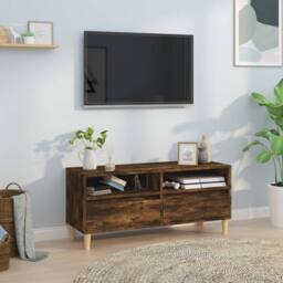Berkfield Home TV Cabinet Smoked Oak 100x34.5x44.5 cm Engineered Wood in Brown - thumbnail 2