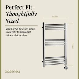 Balterley Electric Round Tube Towel Rail with 10 Bars, 800mm x 500mm - Chrome in Silver - thumbnail 5