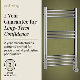Balterley Electric Round Tube Towel Rail with 10 Bars, 800mm x 500mm - Chrome in Silver - thumbnail 6
