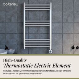 Balterley Electric Round Tube Towel Rail with 10 Bars, 800mm x 500mm - Chrome in Silver - thumbnail 3