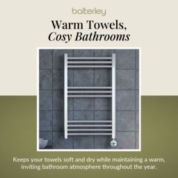 Balterley Electric Round Tube Towel Rail with 10 Bars, 800mm x 500mm - Chrome in Silver - thumbnail 7