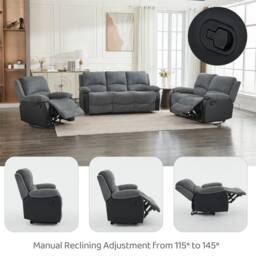 FURNITURE ONE Manual Reclining Sofa Set, Corduroy Fabric - 2+3 Sofa Set in Grey - Size: 1 Pack - thumbnail 5