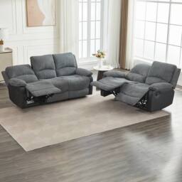 FURNITURE ONE Manual Reclining Sofa Set, Corduroy Fabric - 2+3 Sofa Set in Grey - Size: 1 Pack - thumbnail 3