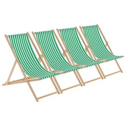 Harbour Housewares 4x Traditional Wooden Deck Chairs - Folding Garden Beach Lounge Chair in Light Green