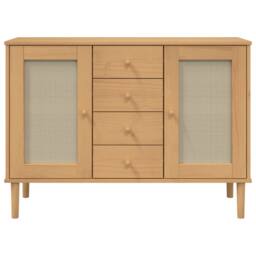 Berkfield Home Sideboard SENJA Rattan Look Brown 112x40x80 cm Solid Wood Pine in Light Tan - Size: 112 x 40 x 80 cm - thumbnail 5
