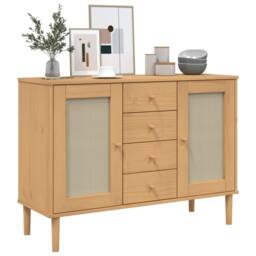 Berkfield Home Sideboard SENJA Rattan Look Brown 112x40x80 cm Solid Wood Pine in Light Tan - Size: 112 x 40 x 80 cm