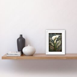 "Artery8 Wall Art Print Calla Lily Flower Bloom with Batik Style Patterns Artwork Framed 9X7 Inch in White - Size: W7"" x H9""" - thumbnail 2