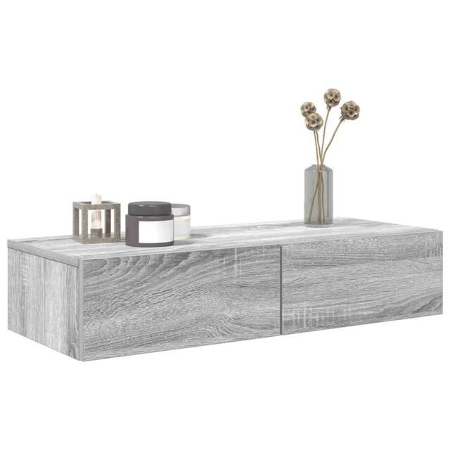 Berkfield Home Wall Shelf with Drawers Grey Sonoma 80x33x17 cm Engineered Wood - Size: 80 x 33 x 17 cm - image 1