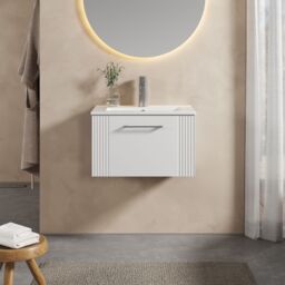 Balterley Wall Hung 1 Drawer Vanity Unit - Minimalist Basin 600mm, Satin White - thumbnail 2