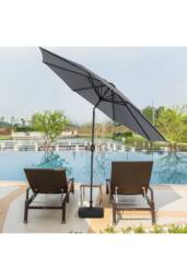 Living and Home 3M Large Rotating Patio Parasol for Outdoor Sunshade and Rain with Plastic Fillable Base in Grey - thumbnail 2