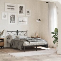 Berkfield Home Metal Bed Frame without Mattress with Headboard Black 120x190cm - Size: 120x190 cm - thumbnail 1
