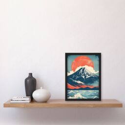Artery8 Mount Fuji Sun Japanese Bold Artwork Blue Orange Framed Art Print - Size: A4 - thumbnail 4