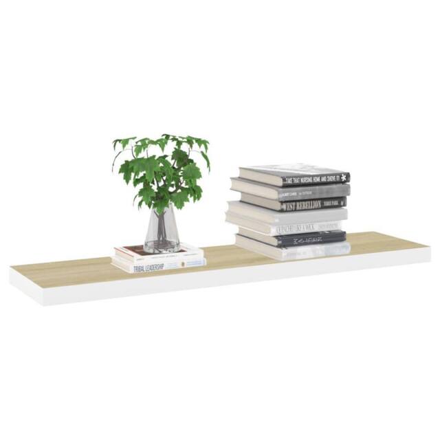 Berkfield Home Durable Floating Wall Shelf Oak & White 90x23.5x3.8 cm MDF in Light Brown - image 1