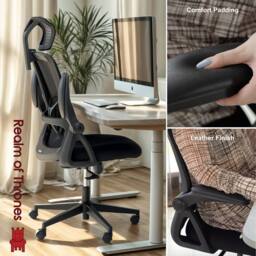 Realm of Thrones Mesh Office Chair Flip-Up Armrests Adjustable Lumbar Support Black Desk Chair for Home Office Gaming Chair - thumbnail 7
