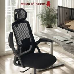 Realm of Thrones Mesh Office Chair Flip-Up Armrests Adjustable Lumbar Support Black Desk Chair for Home Office Gaming Chair - thumbnail 1