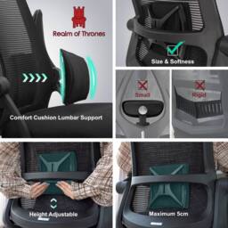 Realm of Thrones Mesh Office Chair Flip-Up Armrests Adjustable Lumbar Support Black Desk Chair for Home Office Gaming Chair - thumbnail 2