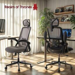 Realm of Thrones Mesh Office Chair Flip-Up Armrests Adjustable Lumbar Support Black Desk Chair for Home Office Gaming Chair - thumbnail 9