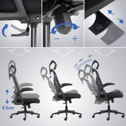 Realm of Thrones Mesh Office Chair Flip-Up Armrests Adjustable Lumbar Support Black Desk Chair for Home Office Gaming Chair - thumbnail 3