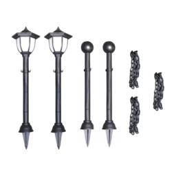 Berkfield Home Solar Lights 4 pcs with Chain Fence & Poles in Black - thumbnail 5