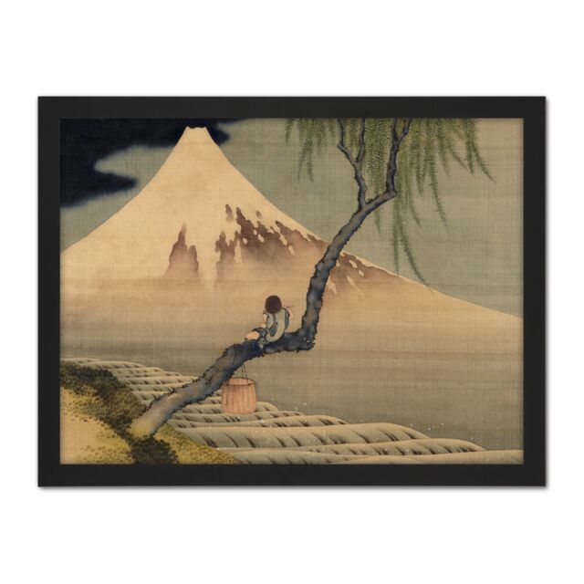 "Artery8 Wall Art Print Hokusai Boy Viewing Mount Fuji Large Framed Wall Décor Art in White - Size: W18"" x H24""" - image 1