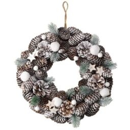 Marco Paul Round Frosted Christmas Pine Wreath in Brown - thumbnail 2