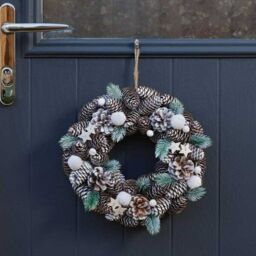 Marco Paul Round Frosted Christmas Pine Wreath in Brown