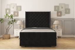 "Sloomy Luthor Plush Frame-Mattress - 50"" Upholstered Wingback Headboard in Black - Size: Super King" - thumbnail 1