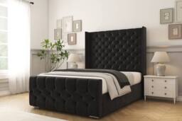 "Sloomy Luthor Plush Frame-Mattress - 50"" Upholstered Wingback Headboard in Black - Size: Super King" - thumbnail 2