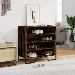 Berkfield Home Shoe Cabinet Smoked Oak 80x38x78 cm Engineered Wood - Size: 80 x 38 x 78 cm - thumbnail 1
