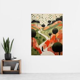 "Artery8 Wall Art Print Walk on the Countryside Hill Path Folk Art Oil Painting Red Orange Green Abstract Landscape Artwork Poster - Size: W18"" x H24""" - thumbnail 2