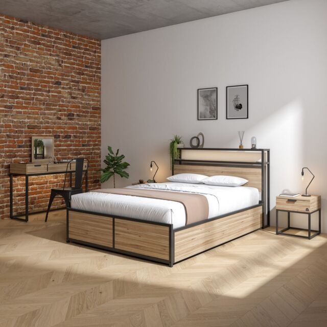 X Rocker Denver Ottoman Bed with LED Lights & Underbed Storage in Light Brown - Size: King - image 1