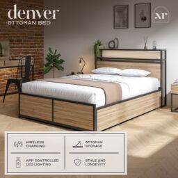 X Rocker Denver Ottoman Bed with LED Lights & Underbed Storage in Light Brown - Size: King - thumbnail 2
