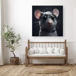 "Warren Reed - Designer Splashart Rat In Glasses Canvas in Grey - Size: W30"" x H30""" - thumbnail 1