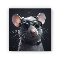 "Warren Reed - Designer Splashart Rat In Glasses Canvas in Grey - Size: W30"" x H30""" - thumbnail 2