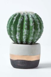 Homescapes Golden Barrel Artificial Cactus in Contemporary Stone Pot, 19 cm Tall in Green - thumbnail 6