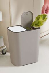 Living and Home 15L 2 Compartments Rubbish Dustbin Double Recycling Bin 2 Section Trash Can Dry Wet Separation Sorting Push-type Spring Lid Kitchen