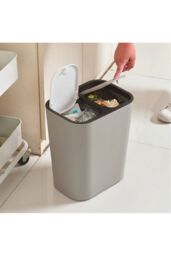 Living and Home 15L 2 Compartments Rubbish Dustbin Double Recycling Bin 2 Section Trash Can Dry Wet Separation Sorting Push-type Spring Lid Kitchen - thumbnail 3
