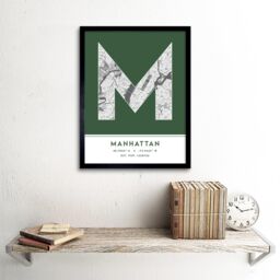 "Wee Blue Coo Wall Art Print Manhattan New York United States City Map Modern Typography Stylish Letter Framed Word in Green - Size: W12"" x H16""" - thumbnail 2