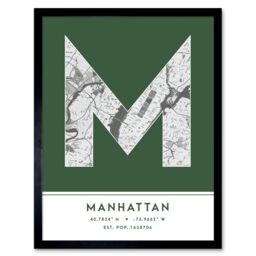 "Wee Blue Coo Wall Art Print Manhattan New York United States City Map Modern Typography Stylish Letter Framed Word in Green - Size: W12"" x H16""" - thumbnail 1