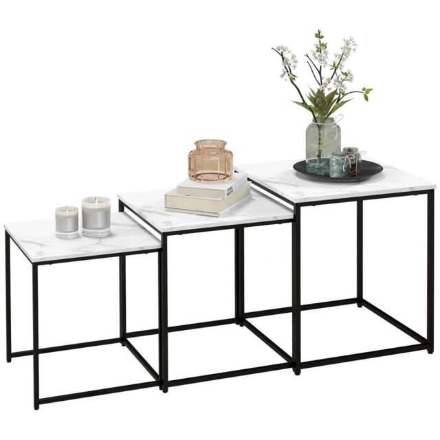 HOMCOM Nesting Coffee Tables Set of 3 Stacking Sofa Side Tables White - Size: 4 Person - image 1