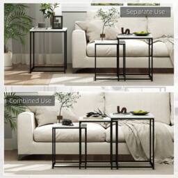 HOMCOM Nesting Coffee Tables Set of 3 Stacking Sofa Side Tables White - Size: 4 Person - thumbnail 4
