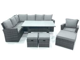 Fimous Outdoor Furniture Garden Dining Set Rattan Corner Sofa Set with 3 Footstools Armchair in Dark Grey - thumbnail 2